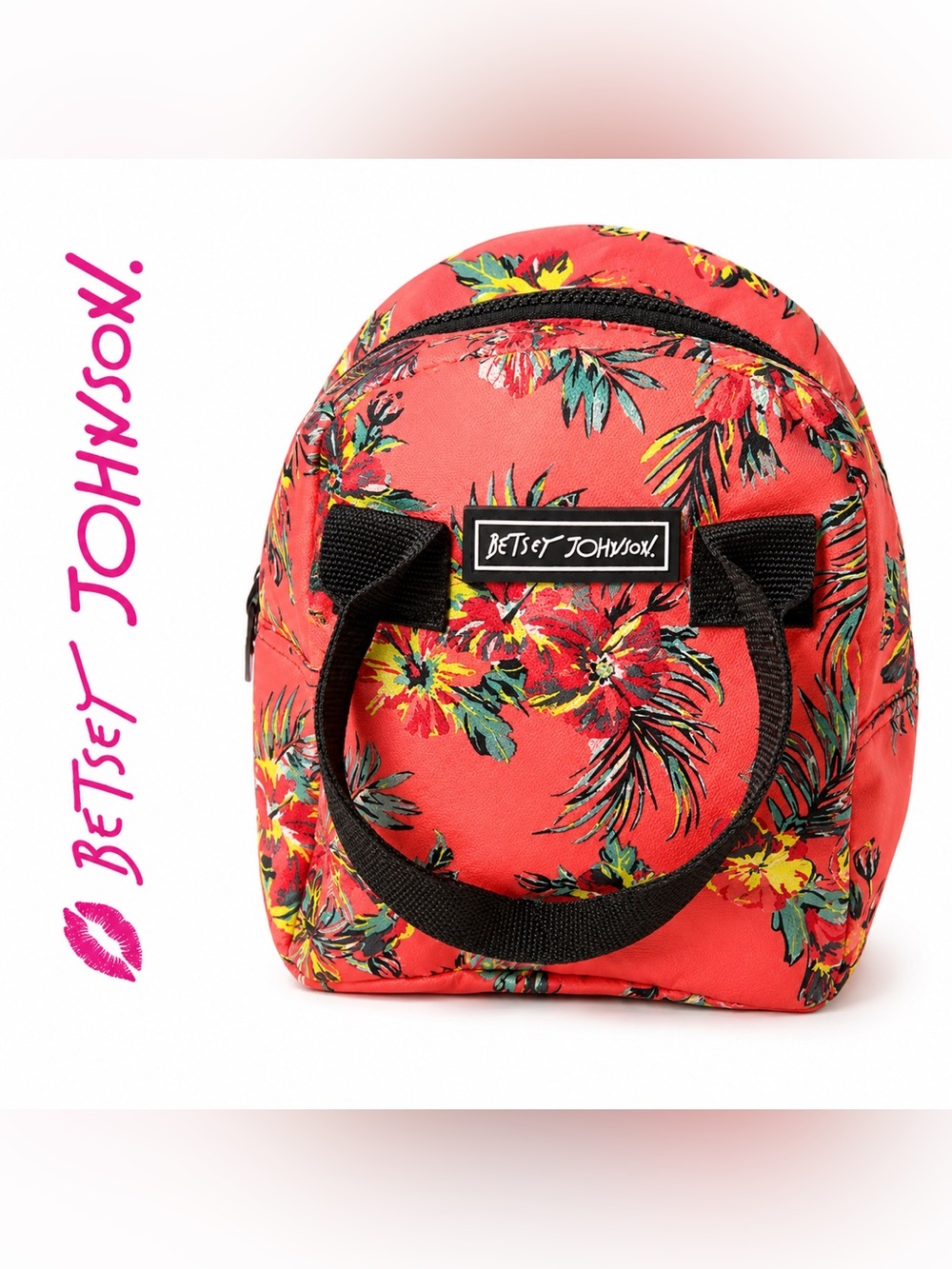 Betsey Johnson Floral Insulated Lunch Bag Coral Tropical Print Tote - Picture 1 of 9